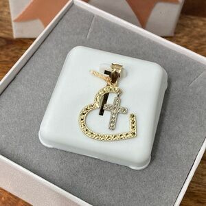 14K Two-tone Gold Heart Cross Pendant